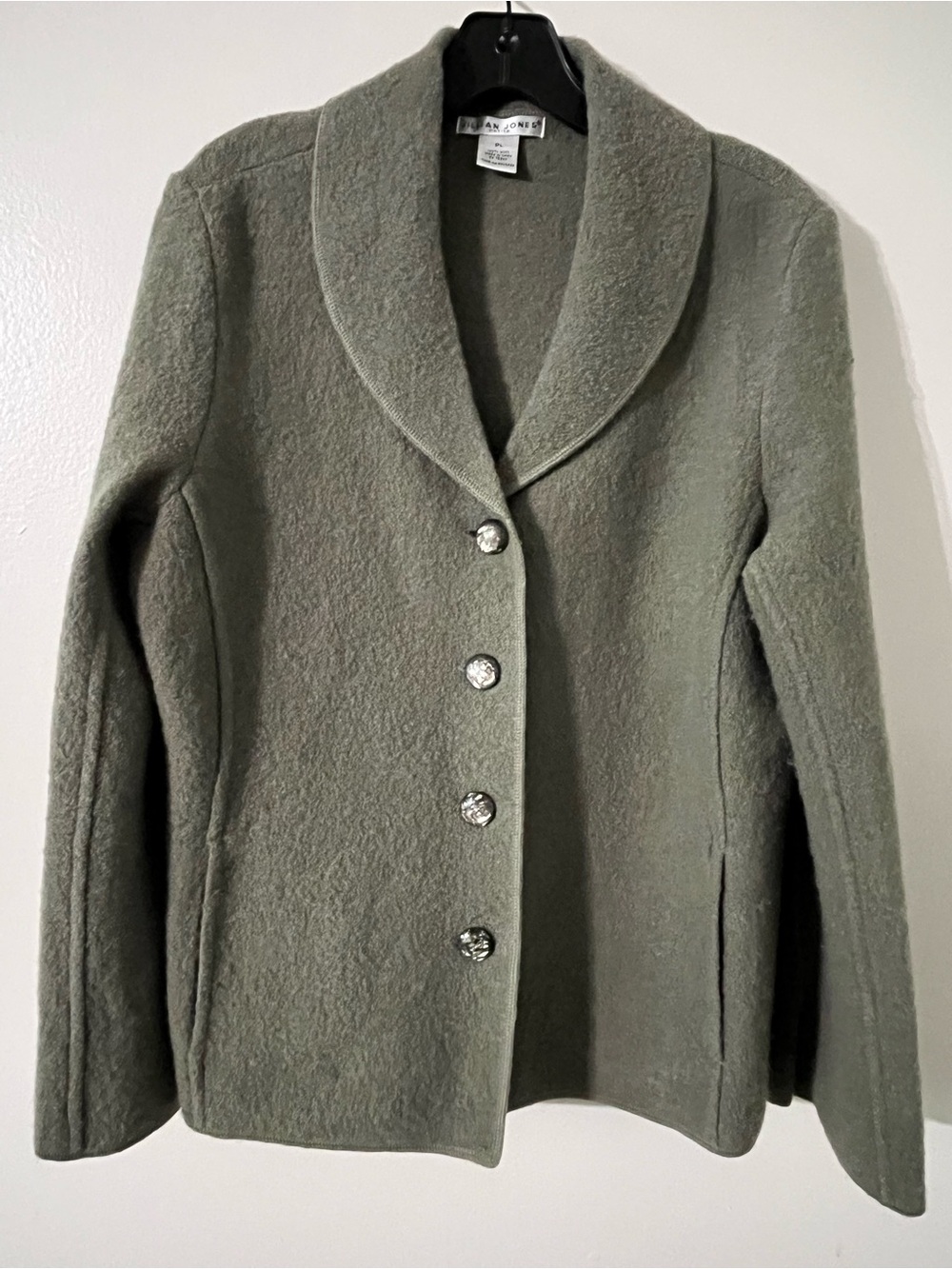 Jillian Jones Petite Sage Green Boiled Wool Shacket Jacket PL 100% Wool